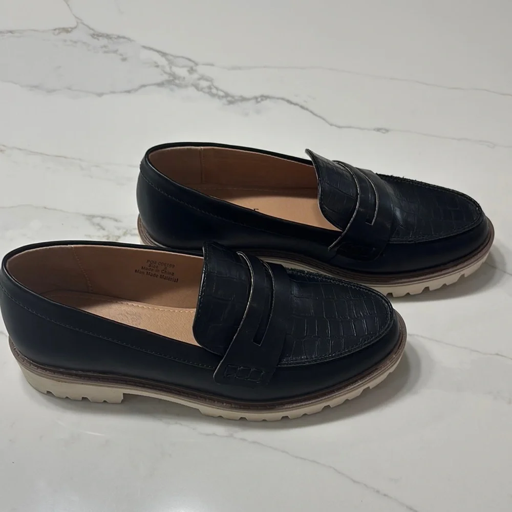 Journee Collection Black Crocodile Embossed Loafers